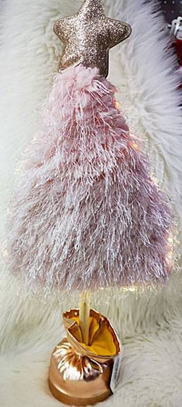 Χριστουγεννιάτικο διακοσμητικό - χνουδωτό ροζ δέντρο με φως 48εκ.