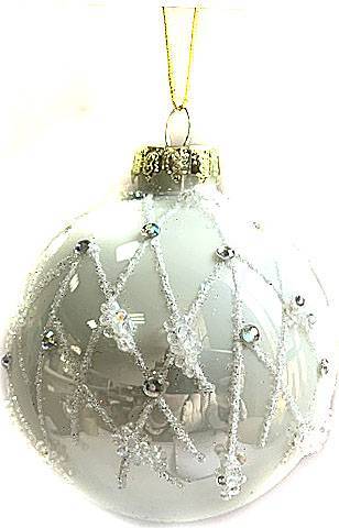 Γυάλινη μπάλα - άσπρη με σχέδια 6εκ.  ΚΩΔ. 0059