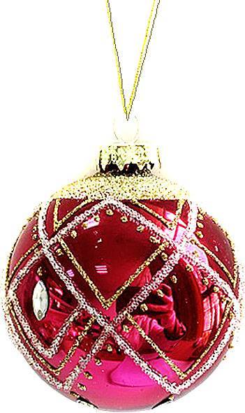 Γυάλινη μπάλα - κόκκινη (σκούρο) με σχέδια 6εκ.  ΚΩΔ. 0097
