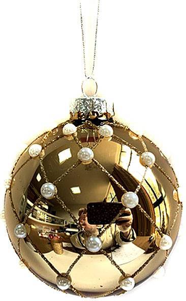 Γυάλινη μπάλα - χρυσή με πέρλες 6εκ.  ΚΩΔ. 0073