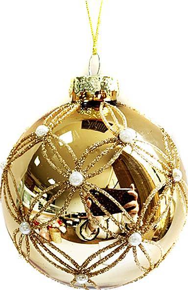 Γυάλινη μπάλα - χρυσή με πέρλες 8εκ.  ΚΩΔ. 0076