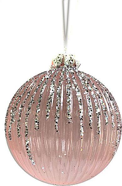 Γυάλινη μπάλα - ροζ με ασημί 8εκ.  ΚΩΔ. 0066