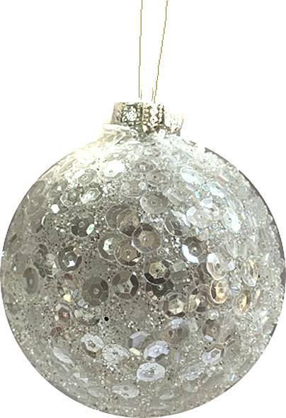 Γυάλινη μπάλα - ασημένια με παγέτες 8εκ.  ΚΩΔ. 0056