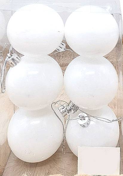 Σετ Χριστουγεννιάτικες Μπάλες Λευκές - 5cm (6 τεμ.)