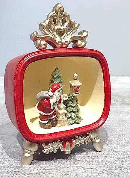 Χριστουγεννιάτικο διακοσμητικό με φως - Ρετρό κόκκινη τηλεόραση με Άγιο Βασίλη