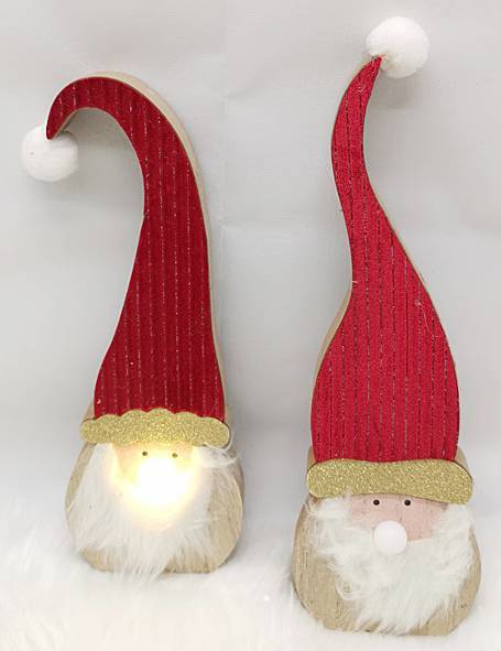 Διακοσμητικό Ξύλινος Αϊ-Βασίλης με Φως στην μύτη 26εκ.