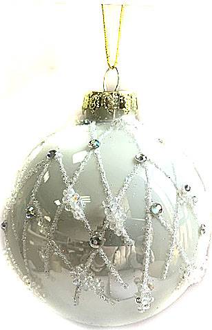 Γυάλινη μπάλα - άσπρη με σχέδια 8εκ.  ΚΩΔ. 0060