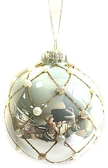 Γυάλινη μπάλα - άσπρη με πέρλες 6εκ.  ΚΩΔ. 0061