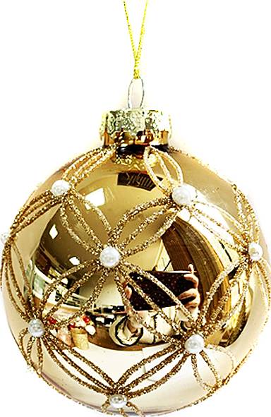 Γυάλινη μπάλα - χρυσή με πέρλες 8εκ.  ΚΩΔ. 0076
