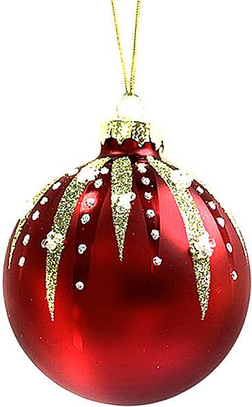 Γυάλινη μπάλα - κόκκινη ματ με χρυσό σχέδιο 8εκ.  ΚΩΔ. 0092