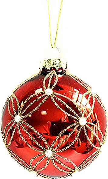 Γυάλινη μπάλα - κόκκινη με πέρλες 6εκ.  ΚΩΔ. 0095