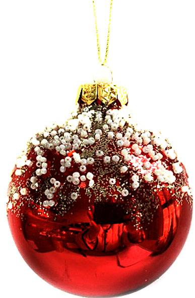 Γυάλινη μπάλα - κόκκινη με χάντρες 6εκ.  ΚΩΔ. 0099