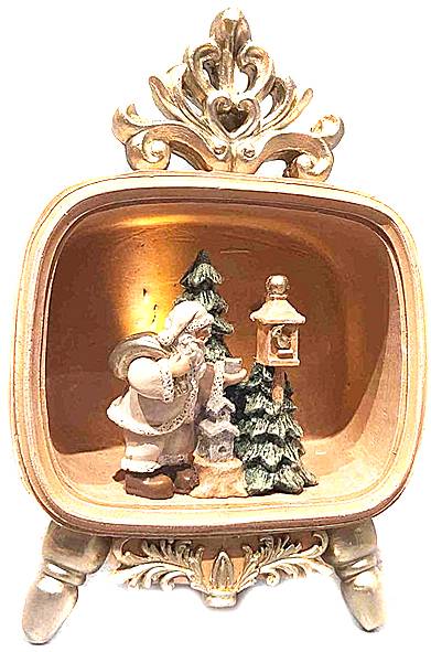 Χριστουγεννιάτικο διακοσμητικό με φως - Ρετρό χρυσή τηλεόραση με Άγιο Βασίλη