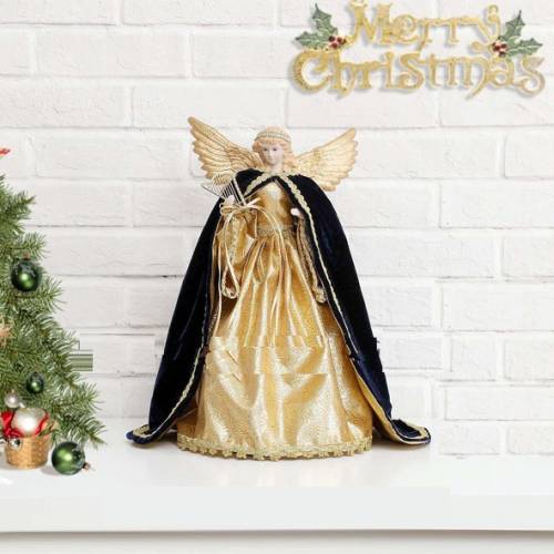 Χριστουγεννιάτικο Διακοσμητικό Άγγελος με Χρυσή Φορεσιά και Σκούρα Κάπα