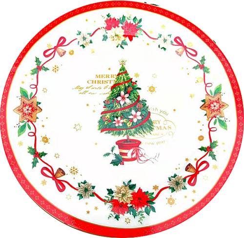 Χριστουγεννιάτικη Πιατέλα με Σχέδιο Δέντρο και Αλεξανδρινά 35εκ.