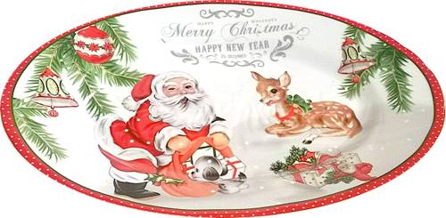 Χριστουγεννιάτικη Πιατέλα 24x35εκ. με Άγιο Βασίλη και Ελαφάκι