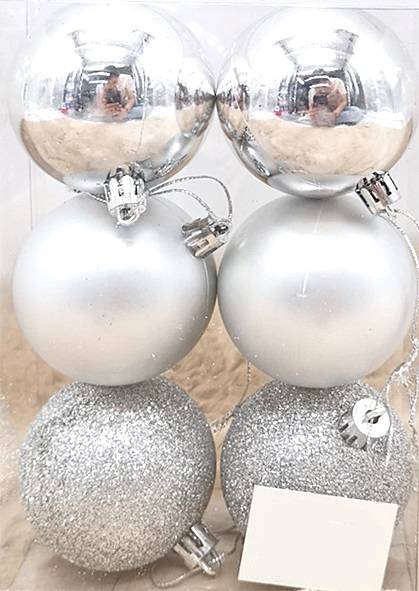 Σετ Χριστουγεννιάτικες Μπάλες Ασημί - 6cm (6 τεμ.)