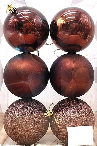 Σετ Χριστουγεννιάτικες Μπάλες Καφέ - 8cm (6 τεμ.)