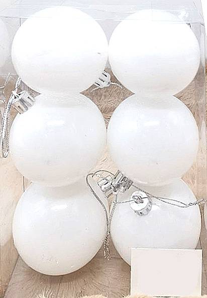 Σετ Χριστουγεννιάτικες Μπάλες Λευκές - 8cm (6 τεμ.)