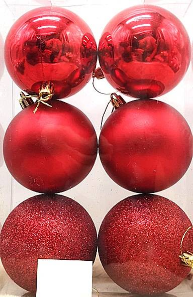 Σετ Χριστουγεννιάτικες Μπάλες Κόκκινες - 8cm (6 τεμ.)