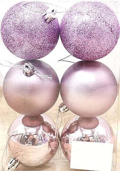 Σετ Χριστουγεννιάτικες Μπάλες Λιλά - 8cm (6 τεμ.)