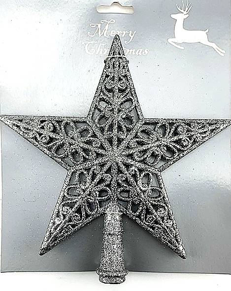 Κορυφή Δέντρου Ασημί Αστέρι με Σχέδιο Δαντέλας - 25 εκ.