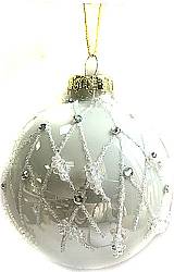 Γυάλινη μπάλα - άσπρη με σχέδια 6εκ.  ΚΩΔ. 0059